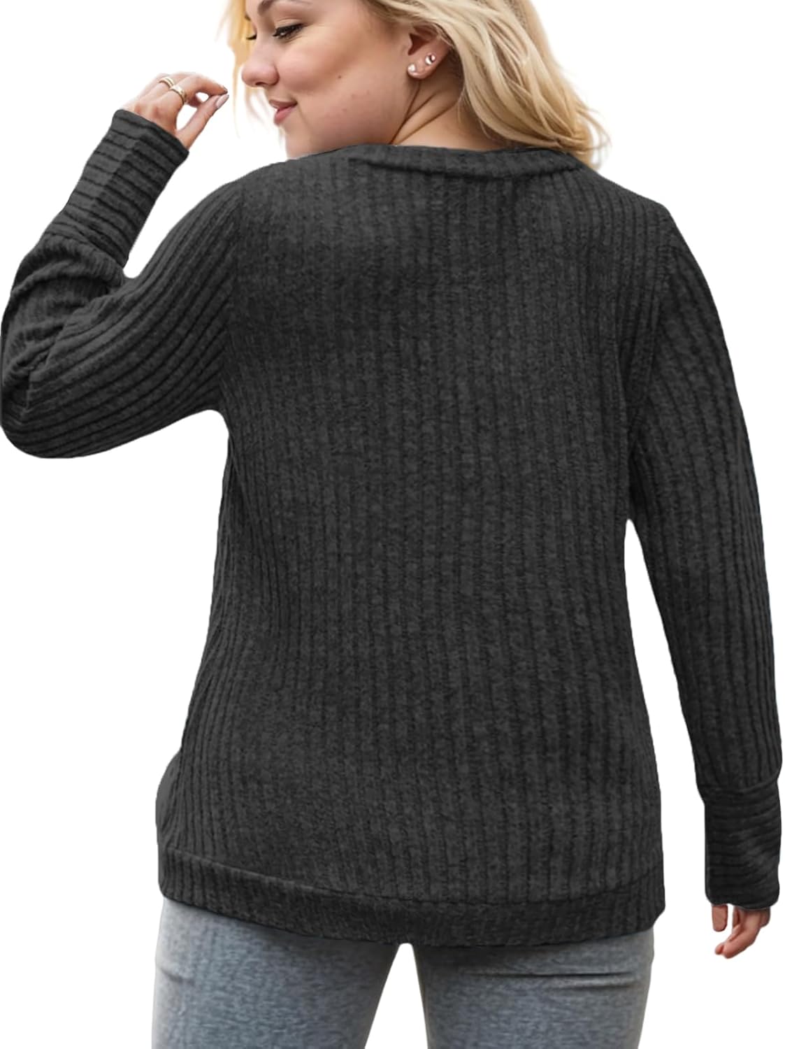 VISLILY Womens-Plus-Size-Dressy-Tops Casual V Neck Long Sleeve Shirts Lightweight Knit Sweaters Comfy Tunics Blouses XL-5XL - Image 3