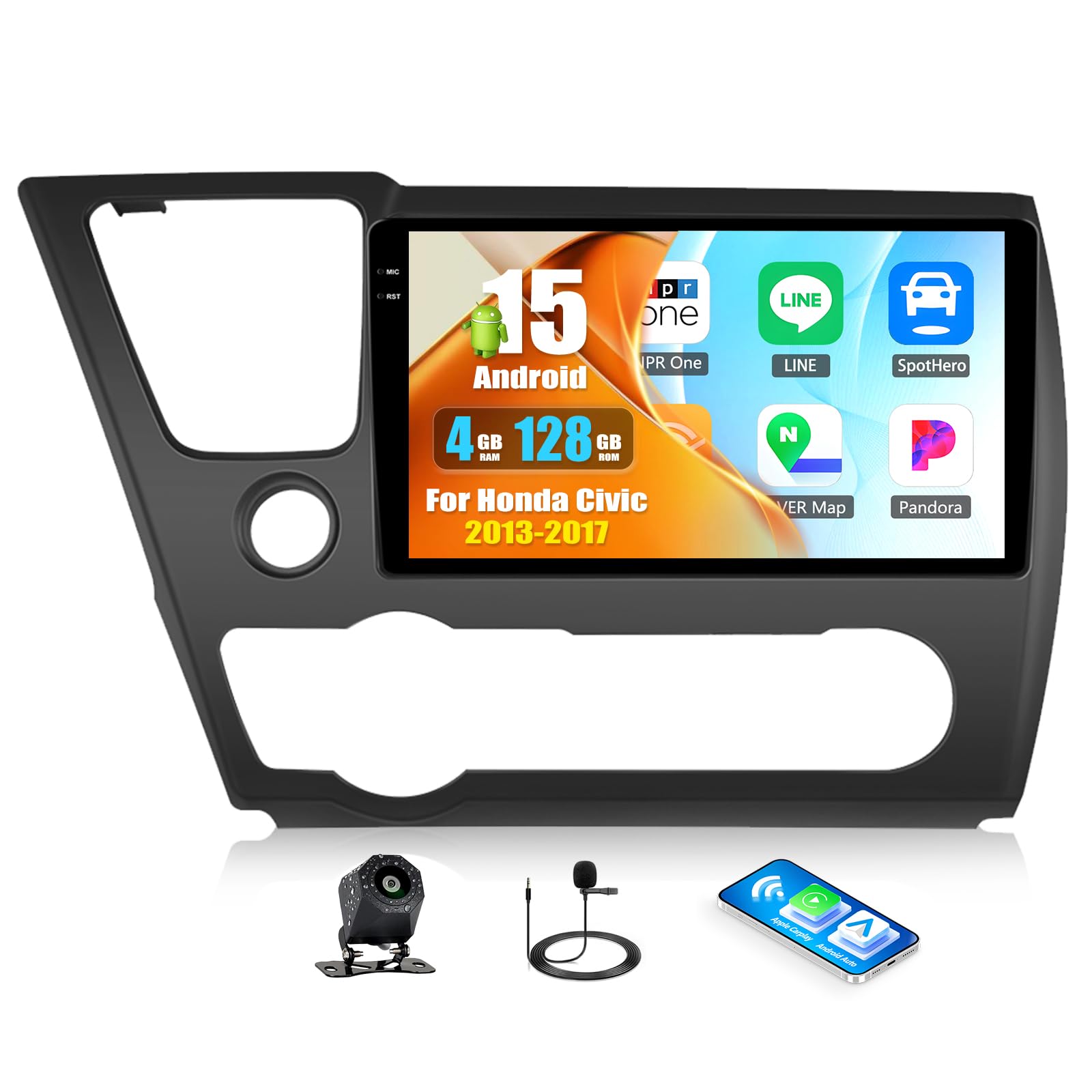 4G+128G for Honda Civic 2013-2017 Android 15 Car Stereo Radio with Wireless CarPlay Android Auto, 9” 1280 * 720P IPS Touchscreen, Bluetooth5.0, GPS, WiFi, AHD Rear Camera, DSP, EQ, Split Screen, SWC-image-41