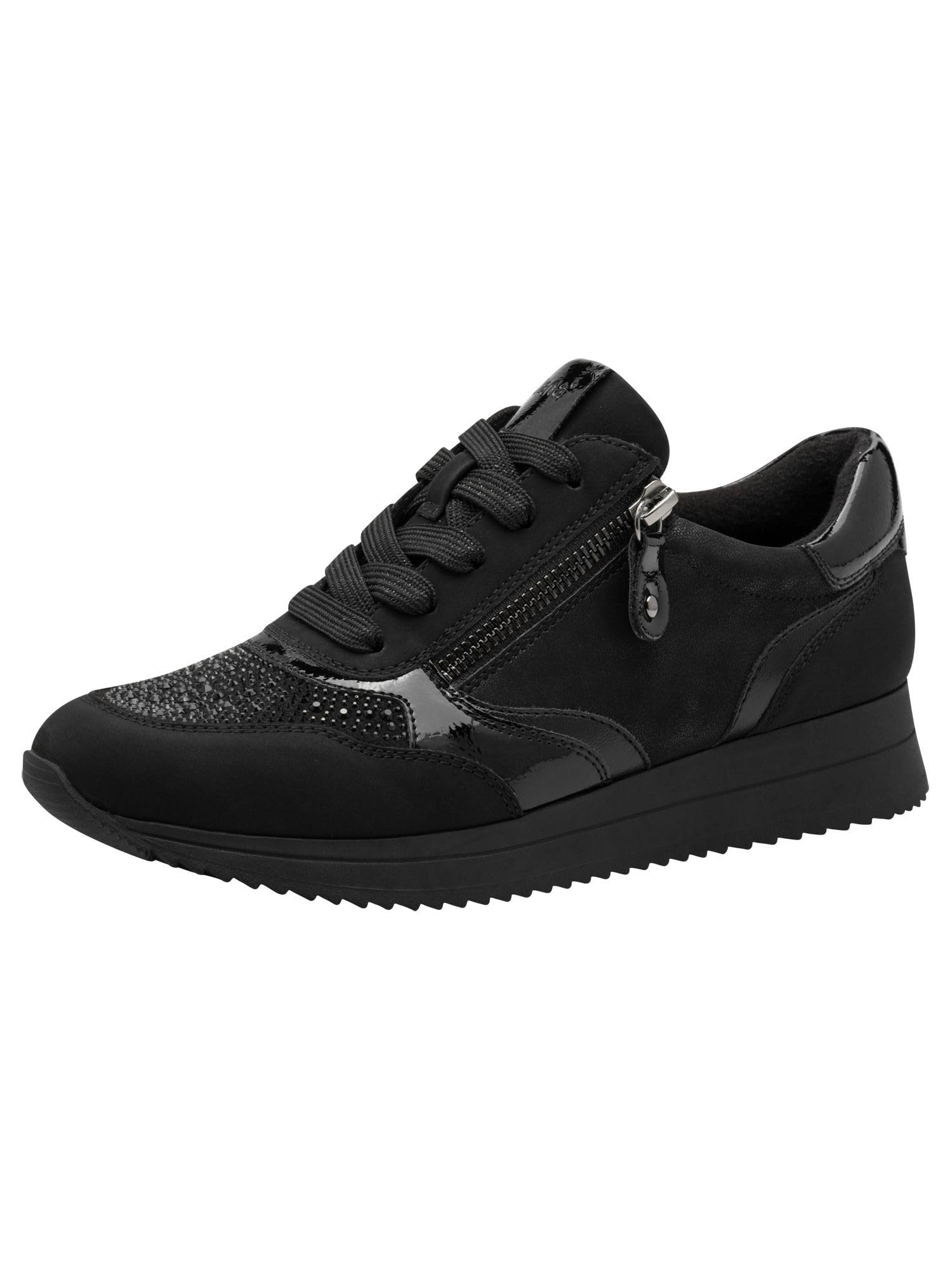 Jana Women’s Flat Sneakers with Zip Vegan, Black Glitter, 3,5 UK