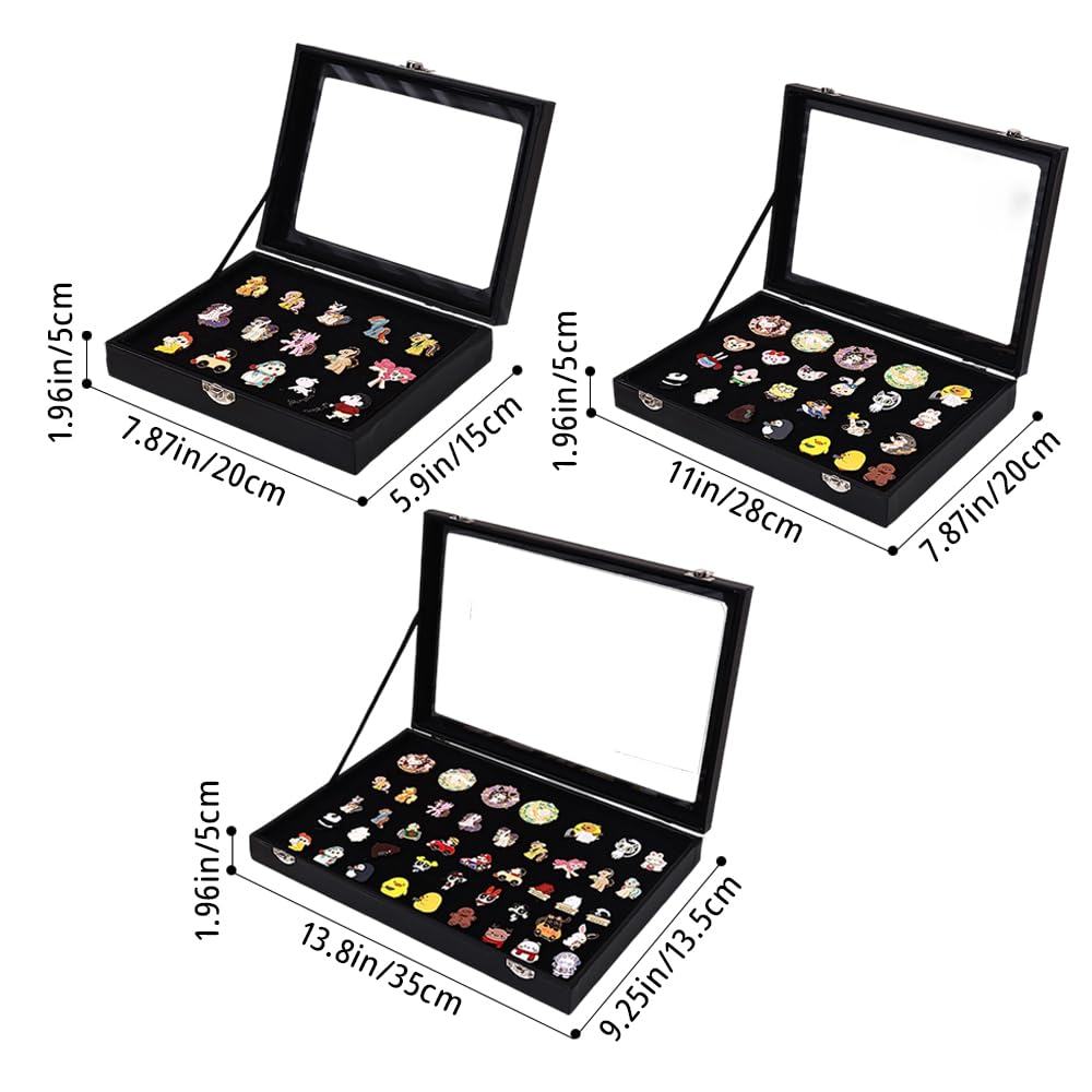 ピンバッジ収納ケース 透明窓付き ピンズ・バッジ・メダル収納 ベルベット素材 防塵 展示ケース コレクションボックス (L) - 3