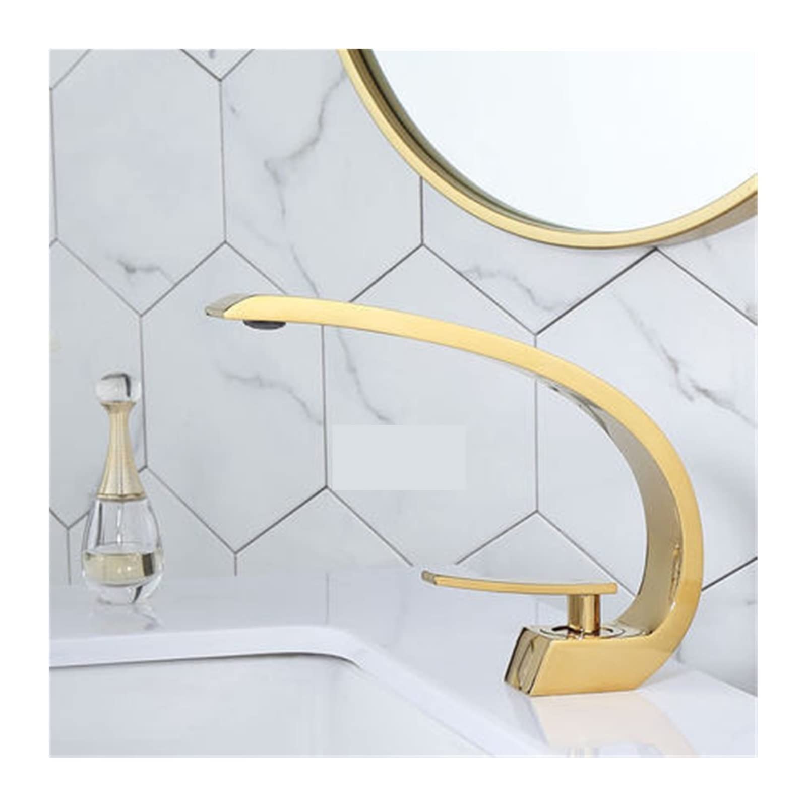 Cudtapi Gold Bathroom Faucet Basin Faucet Modern Bathroom Mixer Tap Brushed Wash Basin Single Handle Hole Hot And Cold Waterfall Fauce(Gold)
