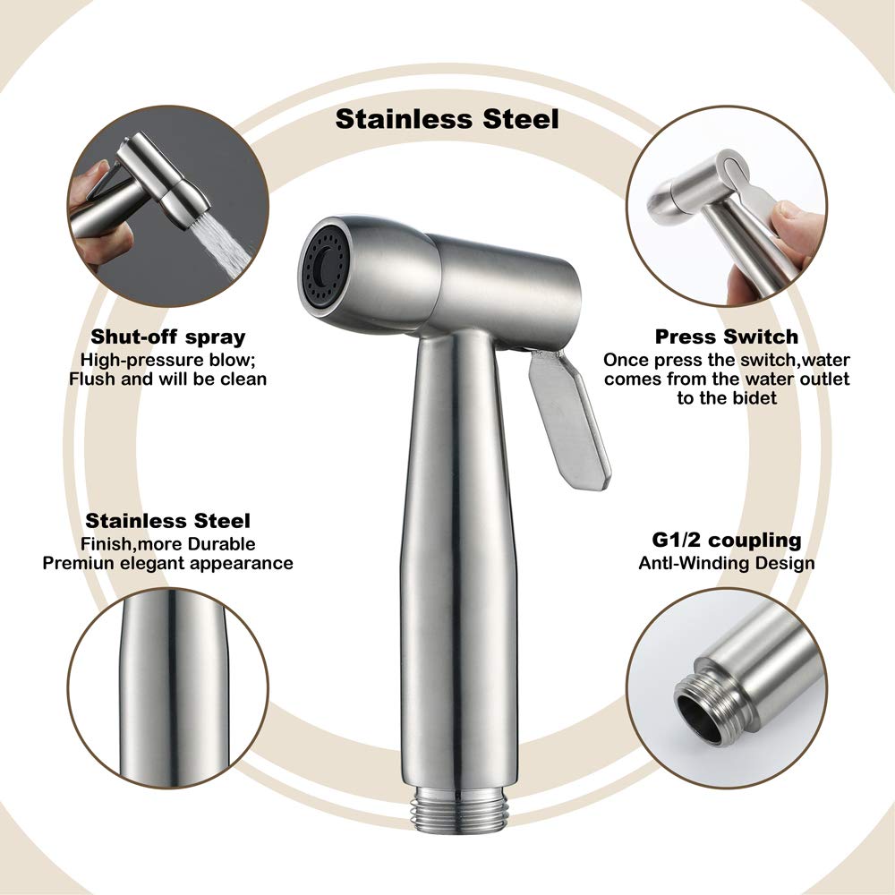 Ręczna głowica spryskiwacza bidetu ze stali nierdzewnej szczotkowana przenośna toaleta bidet głowica prysznicowa łazienka prysznic bidet kran do czyszczenia toalet, higiena osobista,