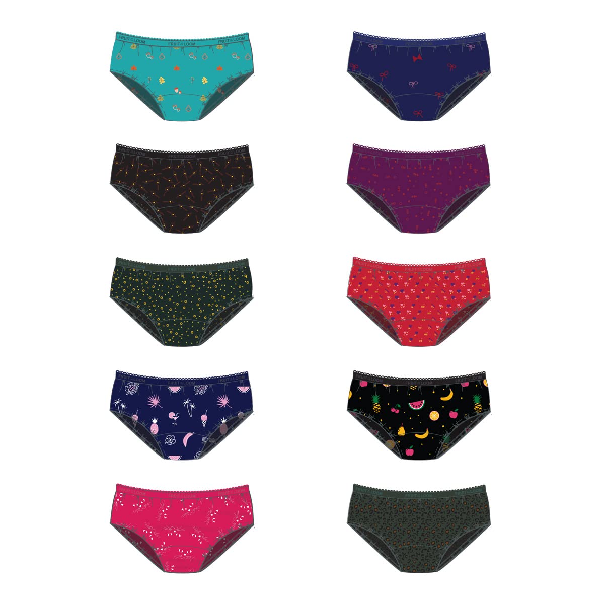Fruit of the LoomWomens Fruit of the Loom FHPP02-10P Better Basics Printed Cotton Women's Hipster - Pack of 10 - Color/Print May Vary Hipster Panties (pack of 10)