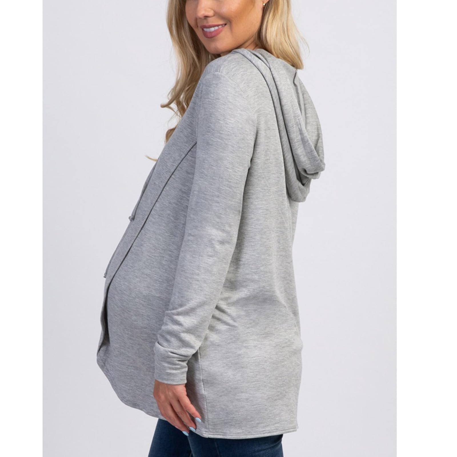 Sudadera de maternidad elástica para invierno, con capucha, tela transpirable, ajuste espacioso, ropa de embarazo, cordón ajustable, algodón y poliéster, sudadera de maternidad