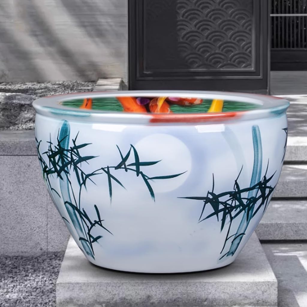 Aquarium Peint à la Main en céramique Cour extérieure Jardin Aquarium Balcon nénuphar Lotus réservoir décoration intérieure Ornements Petit Aquarium (Size : 52cm)