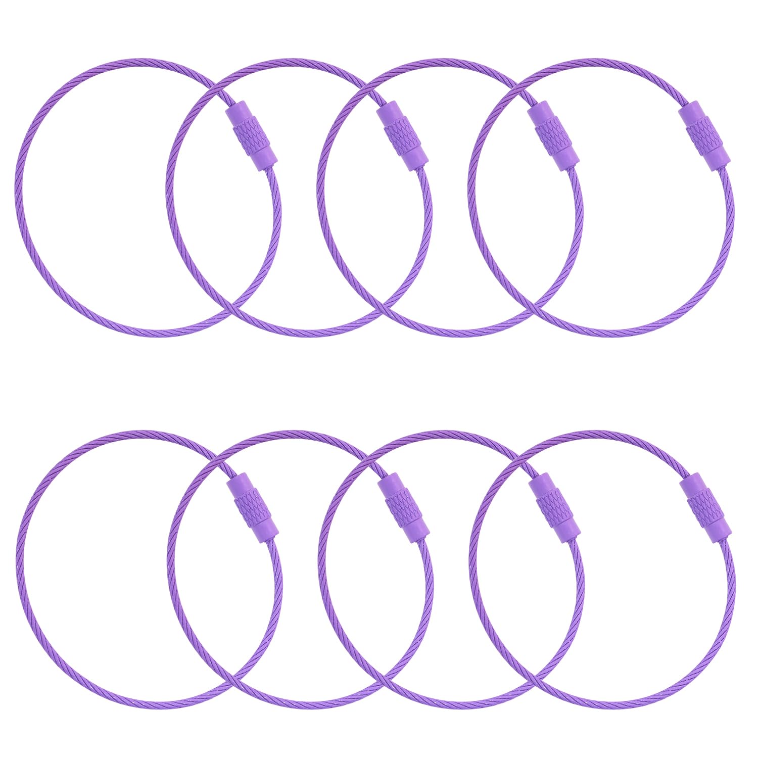 Mini Skater 8Pcs Wire Keychain Cables Key Rings Travel Luggage Tags Steel Loops for Keys Cards Dog Collars Cruise Accessories (Purple, 6 Inch)