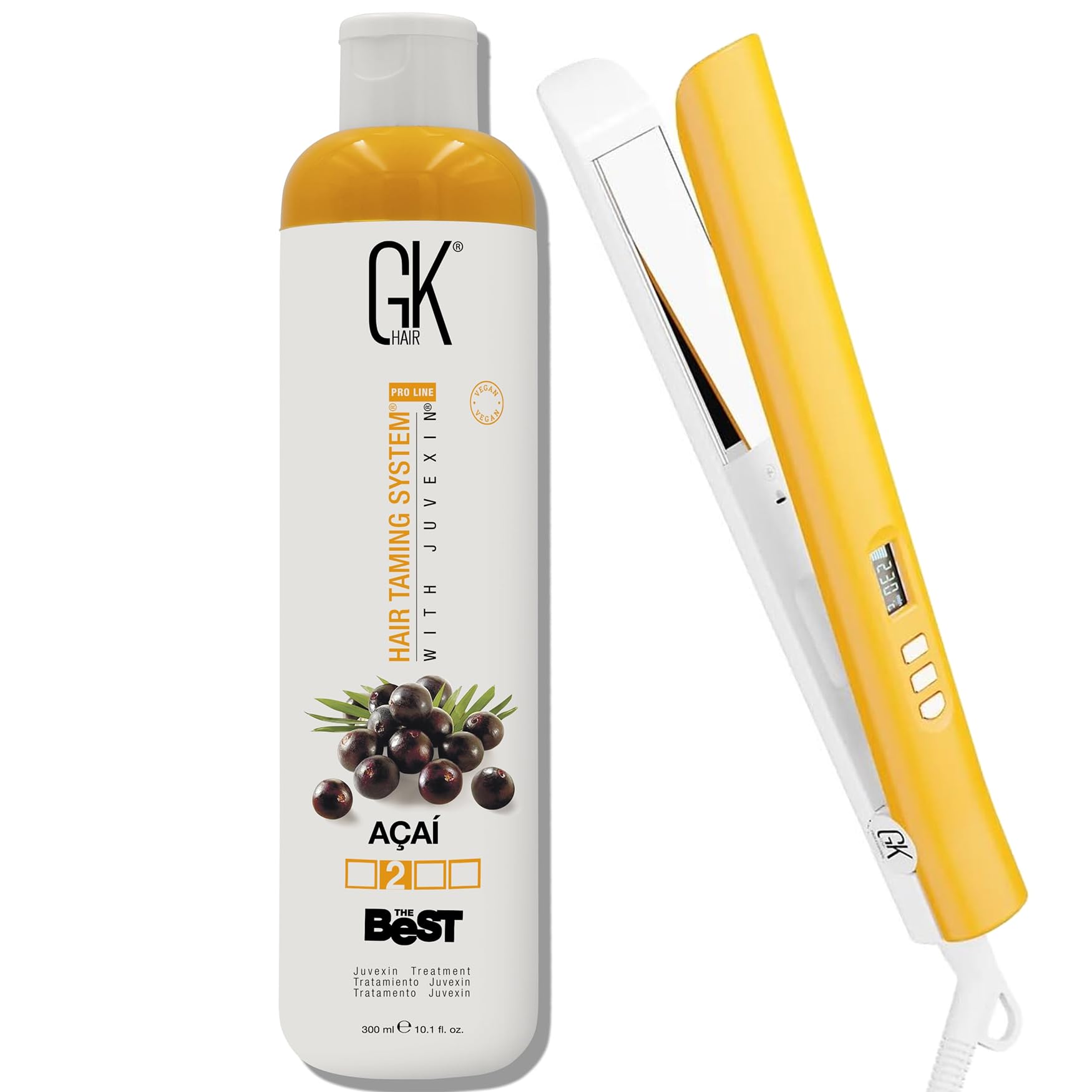 GK Hair Acai Glättungsbehandlung 300ml + D700 Titan Glätteisen Profi Set