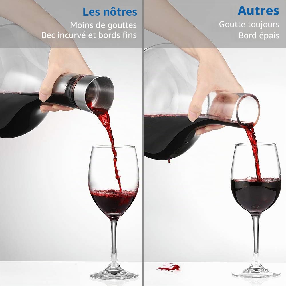 glastal Carafe à décanter en verre Cristal avec aérateur intégré Aération et filtrage, Verser sans couler 1800ml / 63.3oz (Full Capacité)