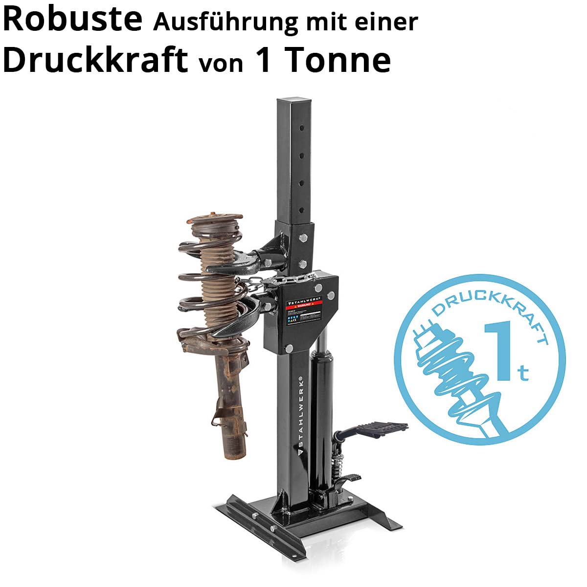 STAHLWERK Hydraulischer Federspanner HSC-820 ST mit 1t Spannkraft zur Montage und Demontage von Stoßdämpferfedern, Universal-Montagespanner | Tuning Werkzeug | Federbeinspanner für Kfz