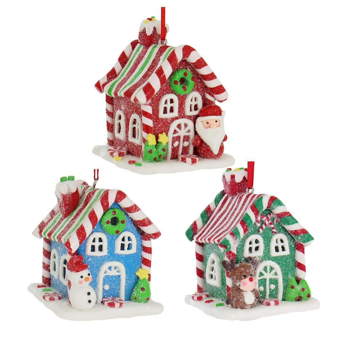Kurt Adler Battery-Operated LED Gingerbread Candy House Ornaments, 3 Assorted