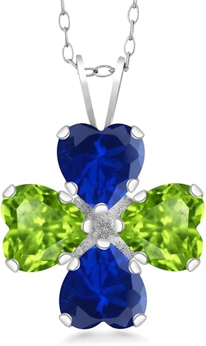 Gem Stone King Collar con colgante de zafiro y peridoto verde de plata de ley 925 para mujer 358 unidades con cadena de plata de 18 pulgadas Metal