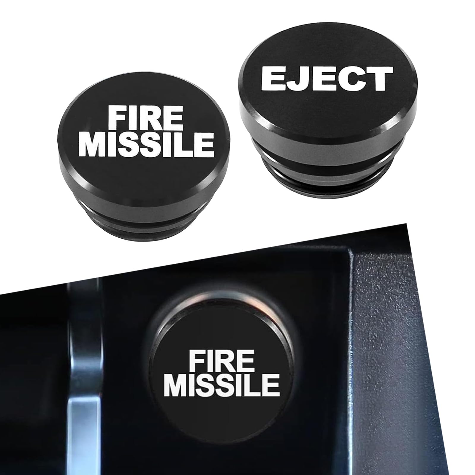 2 PCS Car Cigarette Lighter Cover, 1.08" x 0.68" Eject FIRE Missile Metal Waterproof Cigarette Lighter Plug Cover Button Protective Cover, Accessories for Cars, Motorcycles (Black & White)