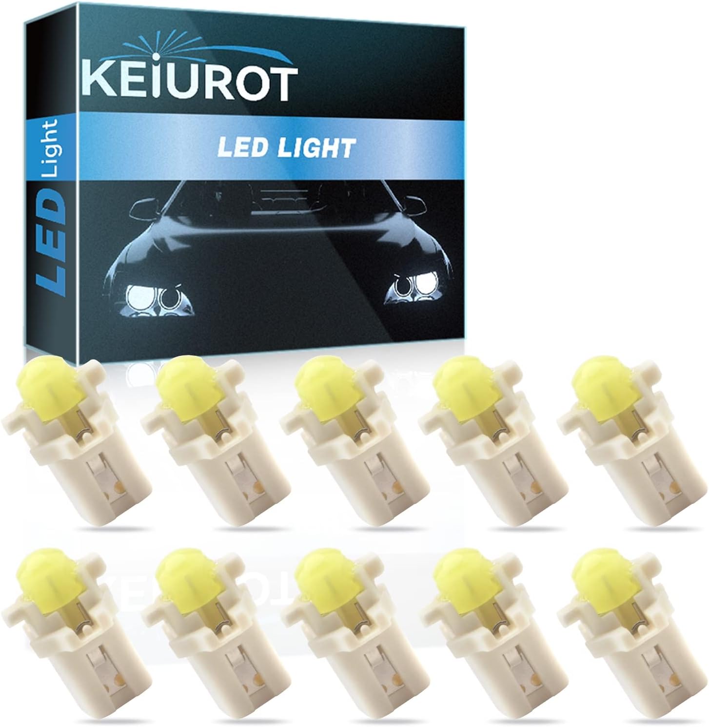 Keiurot T5 LED Bulbs B8.3D LED Dashboard Bulbs Dash Lamp Indicator Light for Car Instrument LED Bulbs Car Interior Light Speedometer Gauge Instrument Panel Light White COB 10PCS