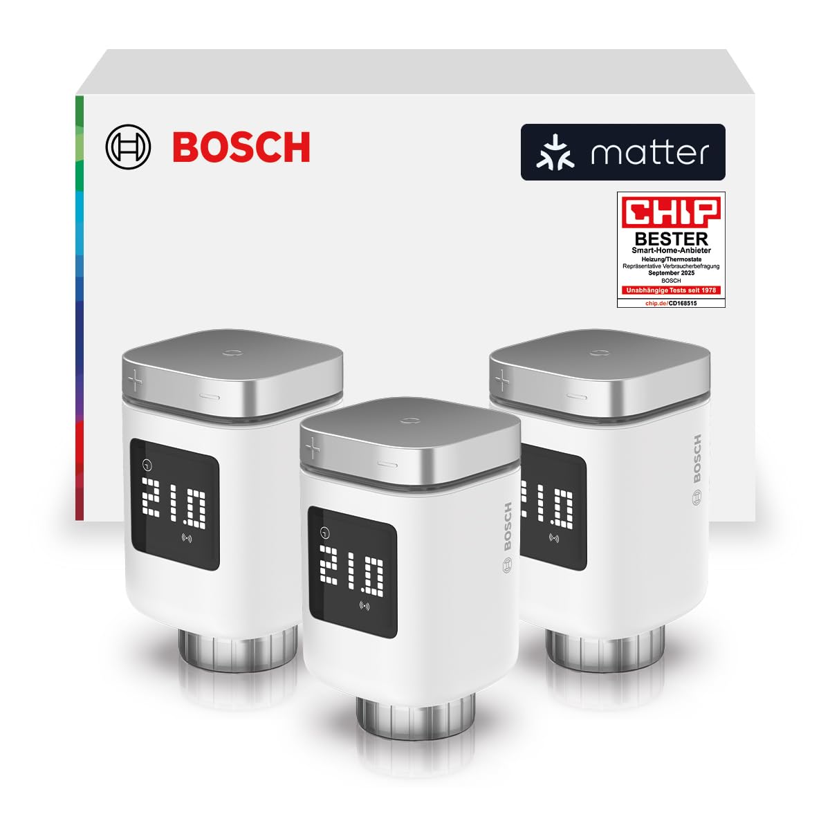 Bosch Smart Home Heizkörper-Thermostat II [+M], smartes Heizkörperthermostat für intelligentes Heizen & Energiesparen, mit Matter, App-Steuerung, kompatibel mit Apple Home, Google Home, Alexa, 3er Set