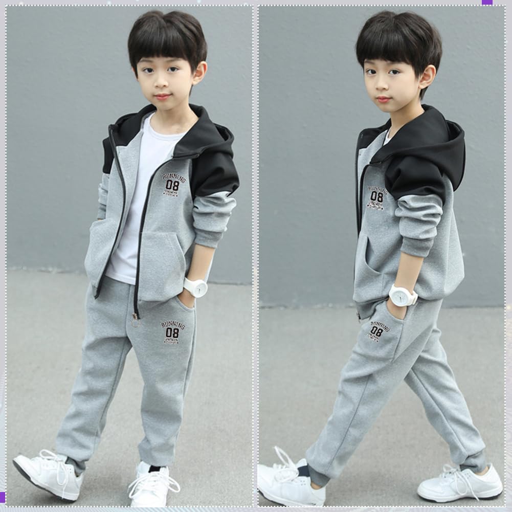 Survêtement Enfant Garçon Ensemble de Sport 2pcs Veste à Capuche + Pantalons de Sport Costume Joggeur Printemps Automne