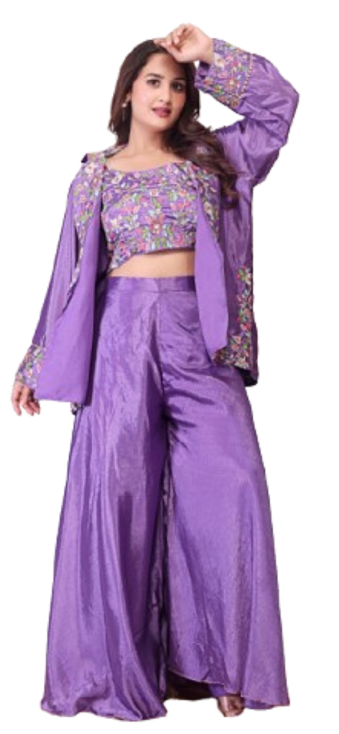 Lehenga Koti For Womens And Girls Ready To Wear Hevay Chinon Fabric With Multicolour embroidery thred Work Blouse With Palazzo-image-14