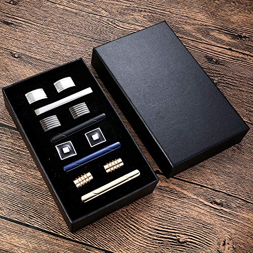 Image of FIBO STEEL Cufflinks for Men Classic Black Cufflink Set Unique Round Square Rectangle Cuff Links for Business Shirt Formal Wedding Tuxedo Groom Suit Accessories Men Present