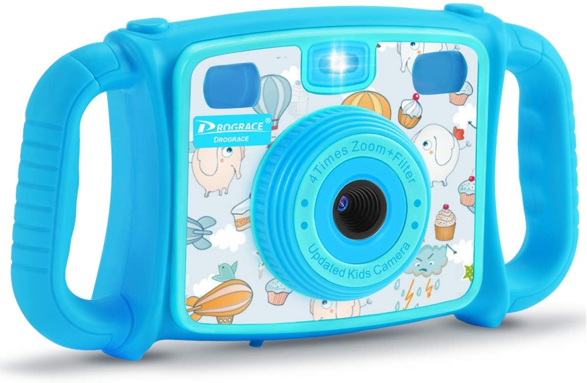 Prograce Kids Camera Creative Camera 1080P HD Video Recorder Digital Action Camera Camcorder for Boys Girls Gifts 2.0” LCD Screen with 4X Digital Zoom and Funny Game(Blue)