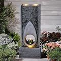 KAISOKU 46.5" H Large Indoor Water Fountains - Modern Rectangular with Sphere - Waterfall Fountain for Indoor or Outdoor with LED Lights and Pump for Deck, Patio, Porch, Garden, Yard Decor