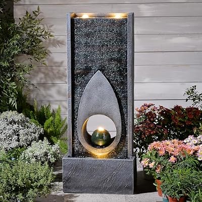 KAISOKU 46.5" H Large Indoor Water Fountains - Modern Rectangular with Sphere - Waterfall Fountain for Indoor or Outdoor with LED Lights and Pump for Deck, Patio, Porch, Garden, Yard Decor