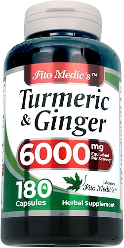 FITO MEDIC'S Laboratorio Tumérico y jengibre 6000 mg 180 cápsulas Cúrcuma y jengibre Suplementos de jengibre Cúrcuma Suplementos de cúrcuma