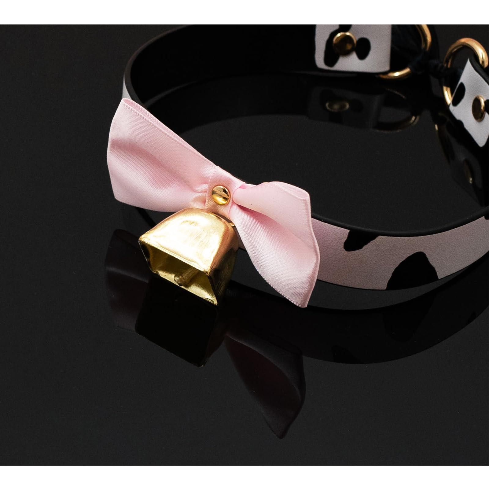 paloli Basic Cow Print Bell Collar Choker Necklace for women: Black Pink Bow