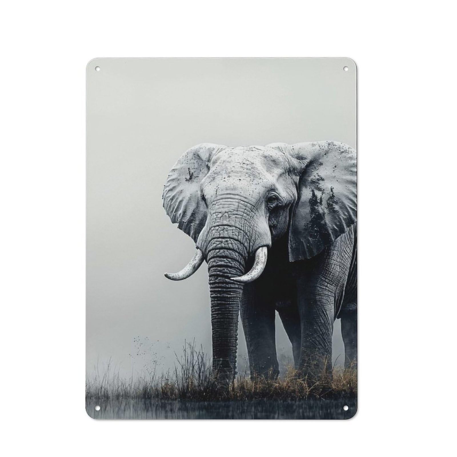 Tin Wall Plaque 40x30cm with Elephant in Monochrome for Studio Or Craft Room, Suited to Craft Room Decorators