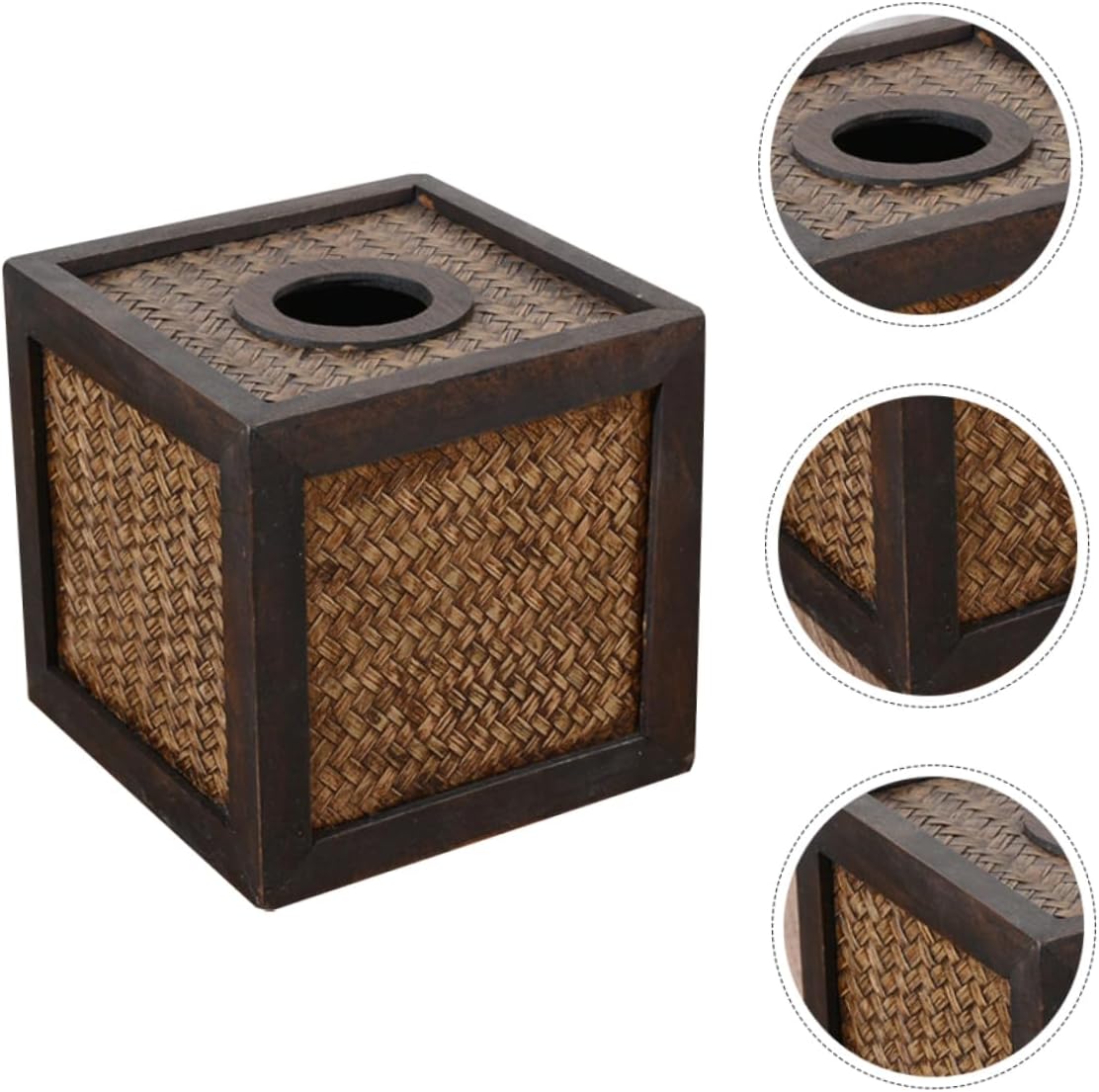 Homoyoyo Bamboo Tissue Box Cover Handwoven Square Decorative Storage Box for Living Room Boho Decor
