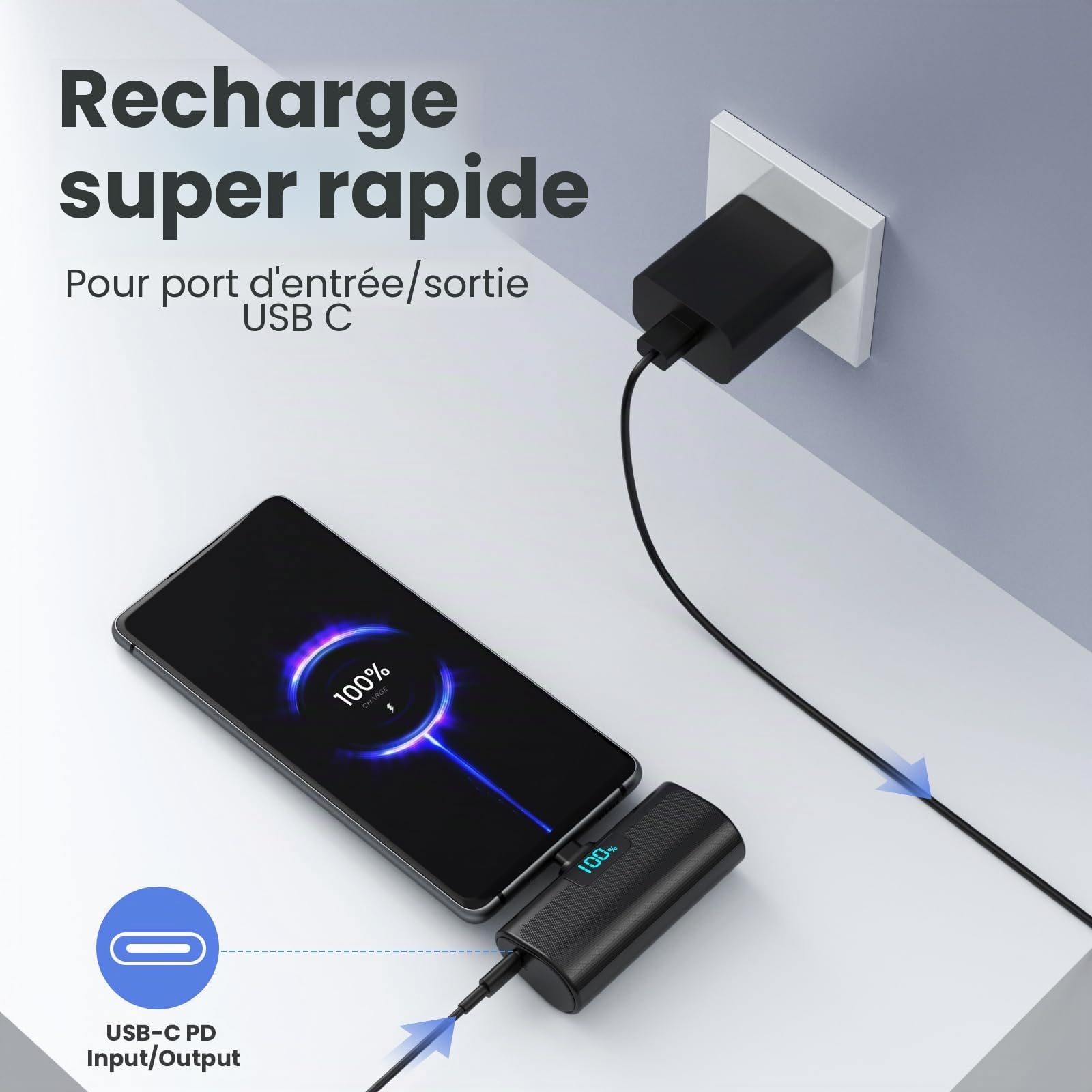 [Lot de 2]Batterie Externe pour iPhone 17/16/15 Series, 5200mAh USB C Power Bank à Charge Rapide Ultra-Compact et Léger Batterie Portable Écran LCD Chargeur Portable pour iPhone 17/16/15 Sam sung etc.