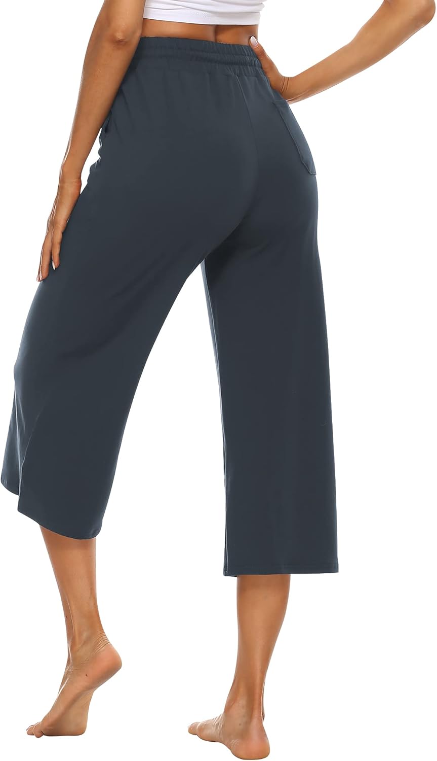 OYANUS Capris for Women Casual Summer Loose Comfy Drawstring Wide Leg Capri Pants with Pockets - Image 4