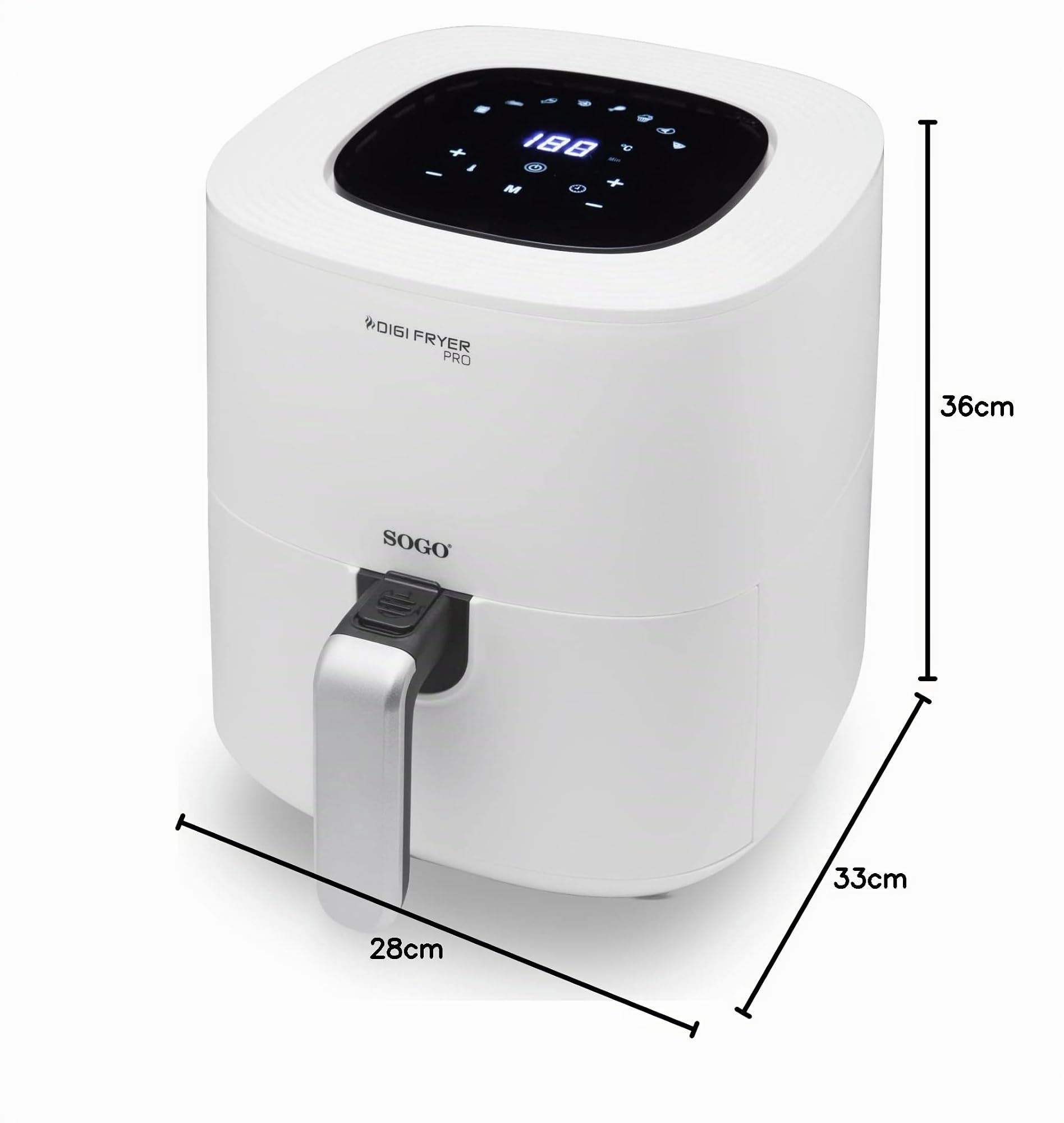 Sogo Freidora de Aire Caliente | 5,5 Litros | Freidora sin Aceite con 8 modos, control de temperatura 80-200°C, pantalla LED táctil, aviso para remover | Air Fryer | 1700W | sin PFOA ni BPA (Blanco)