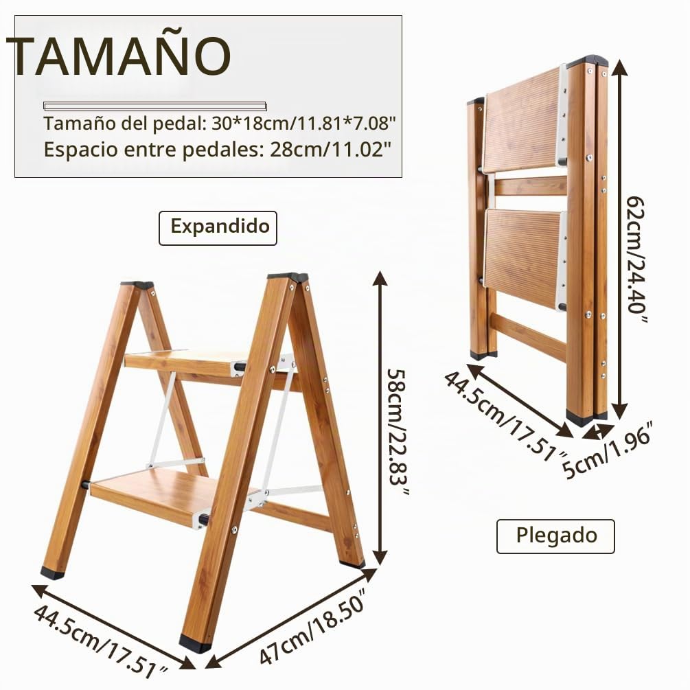 BAOYOUNI Escalera Plegable de 2 escalones, portátil, Ligera, de Aluminio, con Pedales Anchos Antideslizantes, Capacidad de 330 Libras para el hogar, Cocina, jardín, Oficina, Color Blanco + Grano de