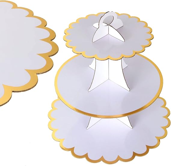 JMIATRY 6 Pack Cardboard Cupcake Stand 3 Tier, White Cake Stand, Afternoon Tea Stands Cardboard, Round Dessert Tower for Afternoon Tea, Birthday Party, Wedding and Baby Shower