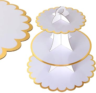 JMIATRY 6 Pack Cardboard Cupcake Stand 3 Tier, White Cake Stand, Afternoon Tea Stands Cardboard, Round Dessert Tower for Afternoon Tea, Birthday Party, Wedding and Baby Shower