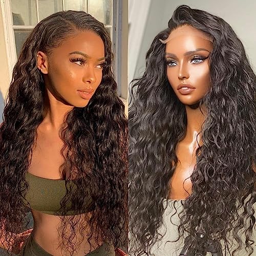 MY SHINY WIGS Deep Part Loose Curly Wigs Human Hair Natural Color 13x4 Transparent Swiss Lace