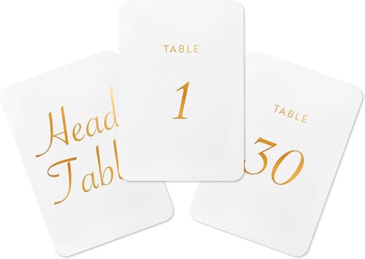 Sutter Signs Wedding Table Numbers 1-30 | Elegant Gold Foiled Table Number Cards for Wedding Receptions, 4x6 inch