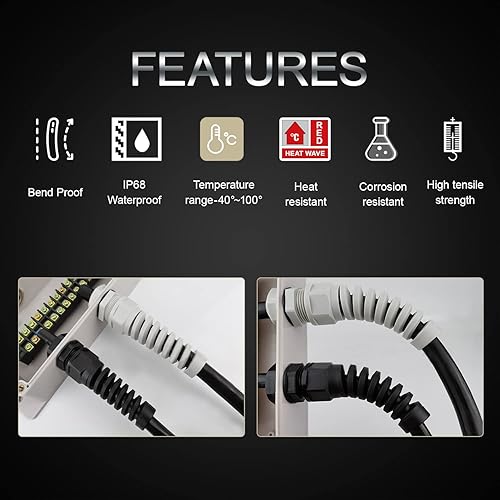 Miniatura 4 de LeMotech 5 unidades NPT 34" IP68 impermeable para cable flexible en espiral alivio de tensión junta de nailon gris con juntas para rosca de alambre