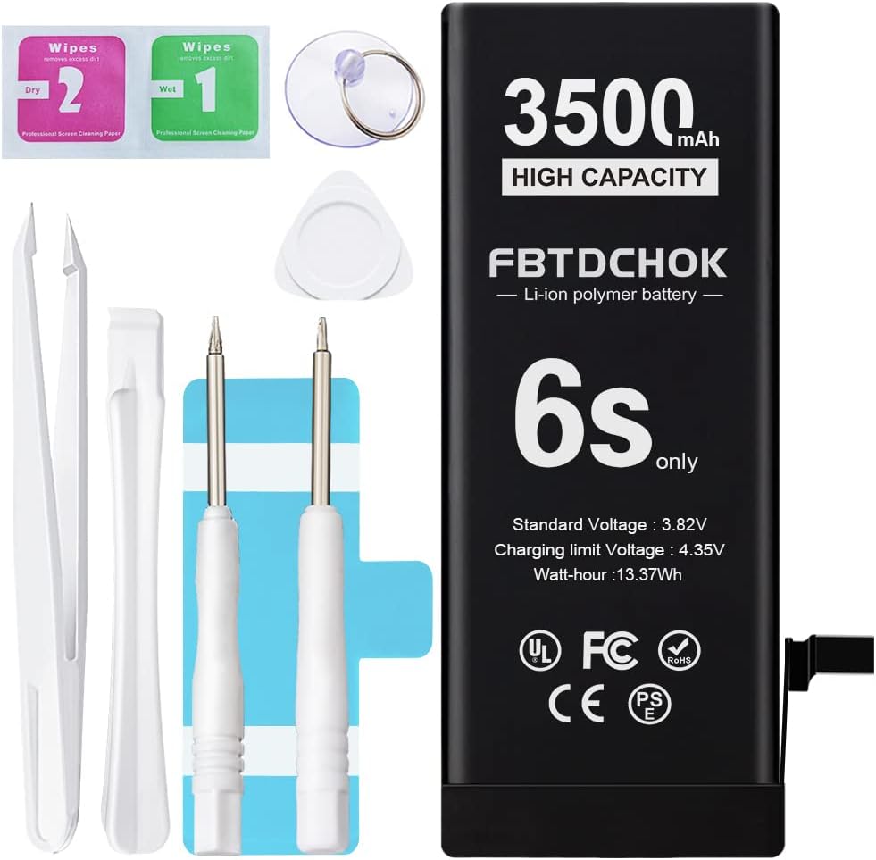 [3500mAh] Upgraded Battery for iPhone 6S, FBTDCHOK High Capacity 0 Cycle A+ Battery Replacement for iPhone 6s only, with Complete Repair Tool Kit