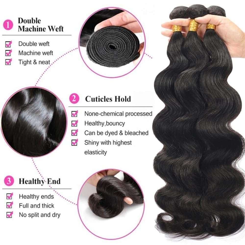 Wykwintne 1/3/4 szt. Wiązki z ludzkimi włosami 10-40 "Natural Black Peruvian Remy Hair Quick Weaving (30 32 34)