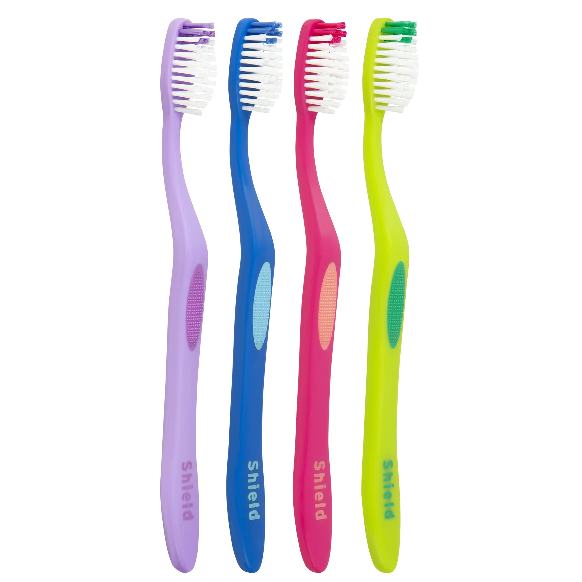 Shield Care Righto Toothbrush with Elongated Neck (Family Care - Soft Bristles), 4 Colors â€“ 4 Count (Pack of 1)