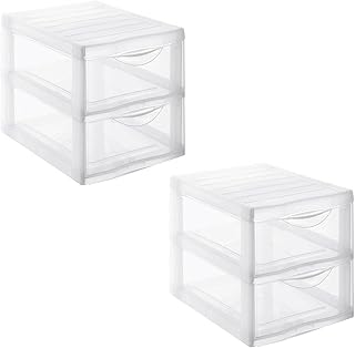 SUNDIS Orgamix, 2er-set schubladenboxen aus Kunststoff, 2 transparente Schubladen für A4-Papier, Höhe 25,5 cm, stapelbar, ideal für Schreibtisch, Unterricht, Dokumente, Zubehör