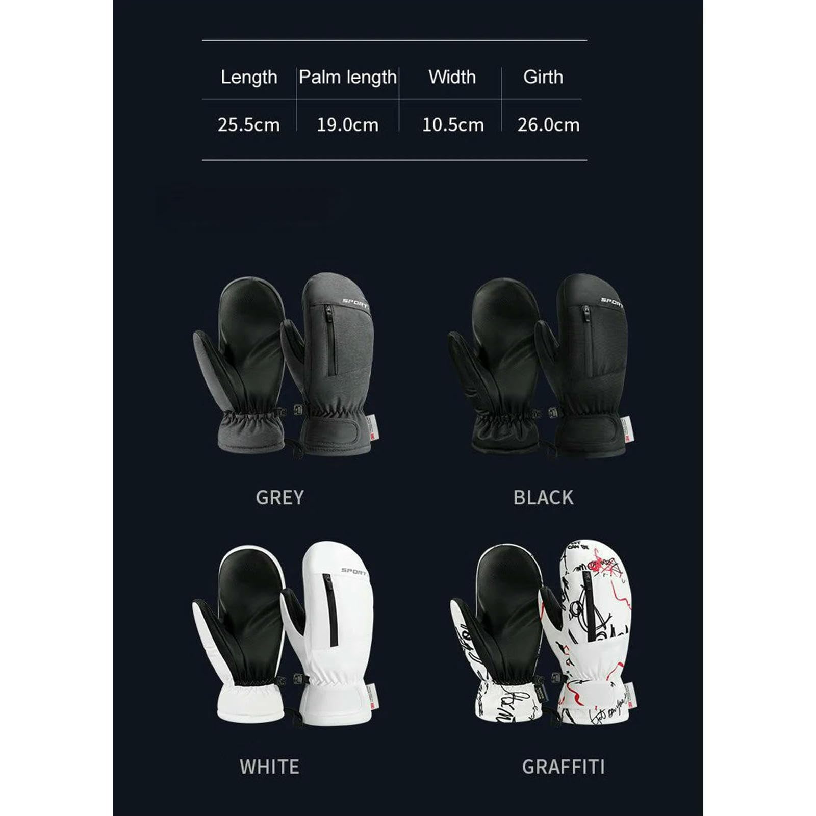 Guanti da Sci Invernali per Adulti Esterni Termici Touch Screen Neve Skateboard Antivento Impermeabili Antiscivolo-Nero