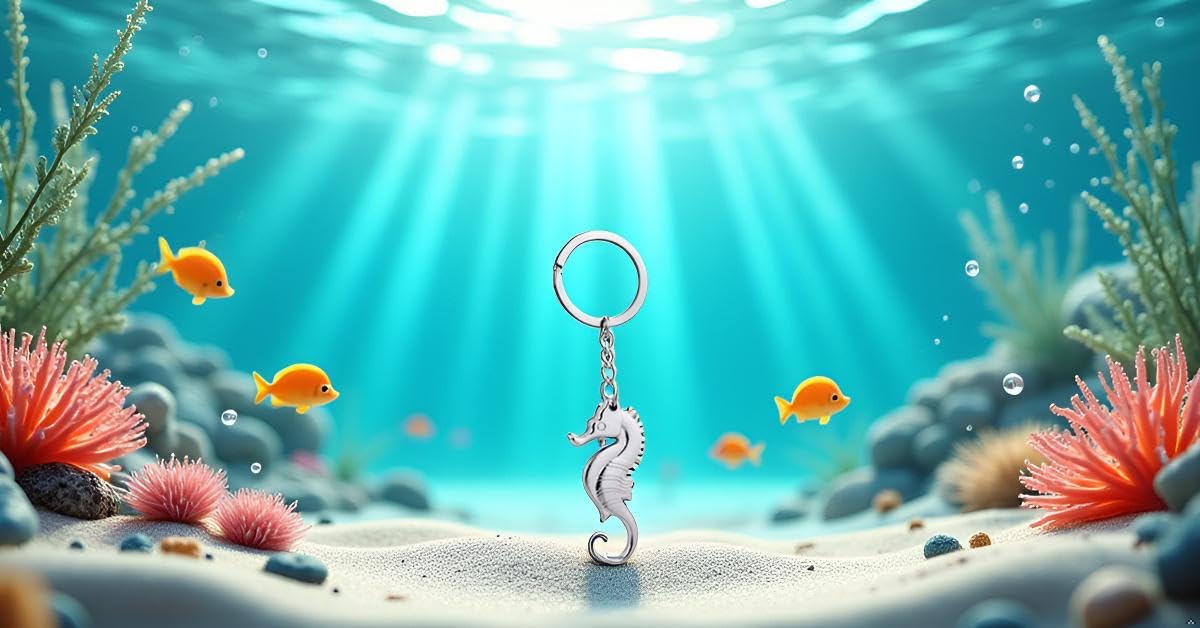 Llavero Porta Llaves de Caballito de Mar, 11 x 3 cm, Chapado en Plata, Acabado de Primera Calidad
