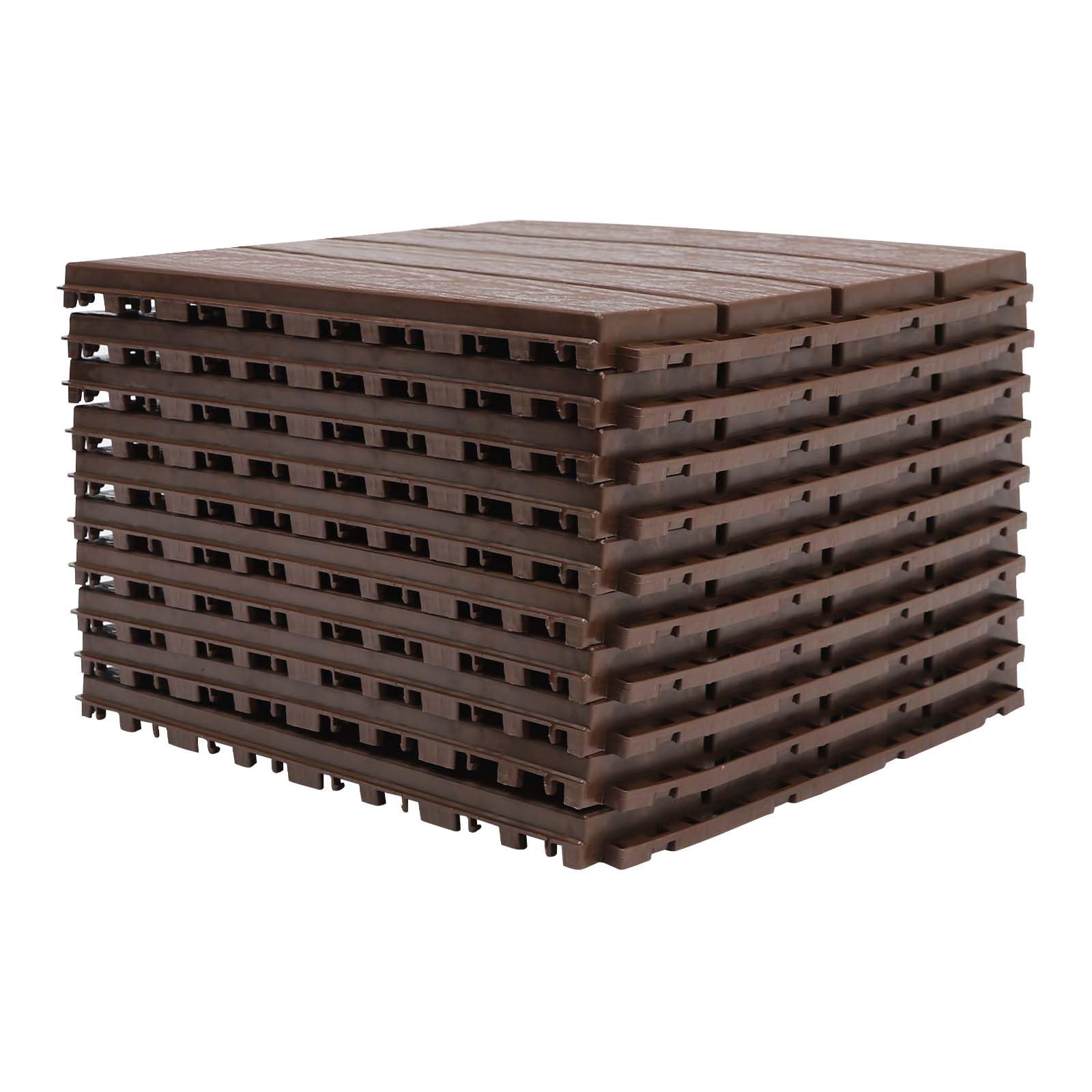 Lot de 10 lames de terrasse en polypropylène composite, 30 x 30 cm, pour balcon et terrasses, dalles de sol WPC avec système à clic (10)