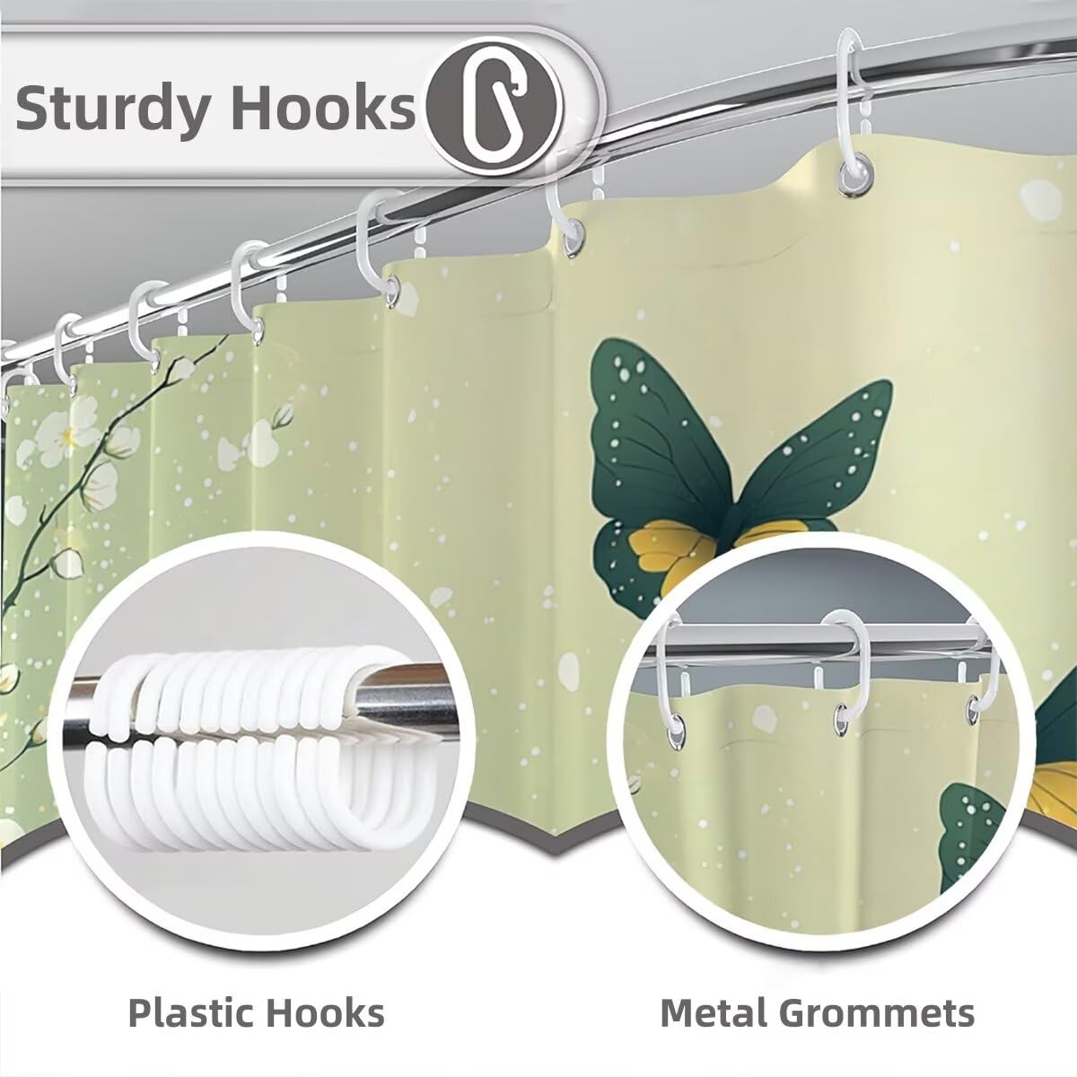 Duschvorhang Salbeigrün Duschvorhang 240x200, Duschrollo Vogel Shower Curtains Beschwerter Saum, Duschvorhänge Badewanne Waschbar Polyester Stoff, Wasserdicht mit 12 Haken, Geschenke für Frauen -3569