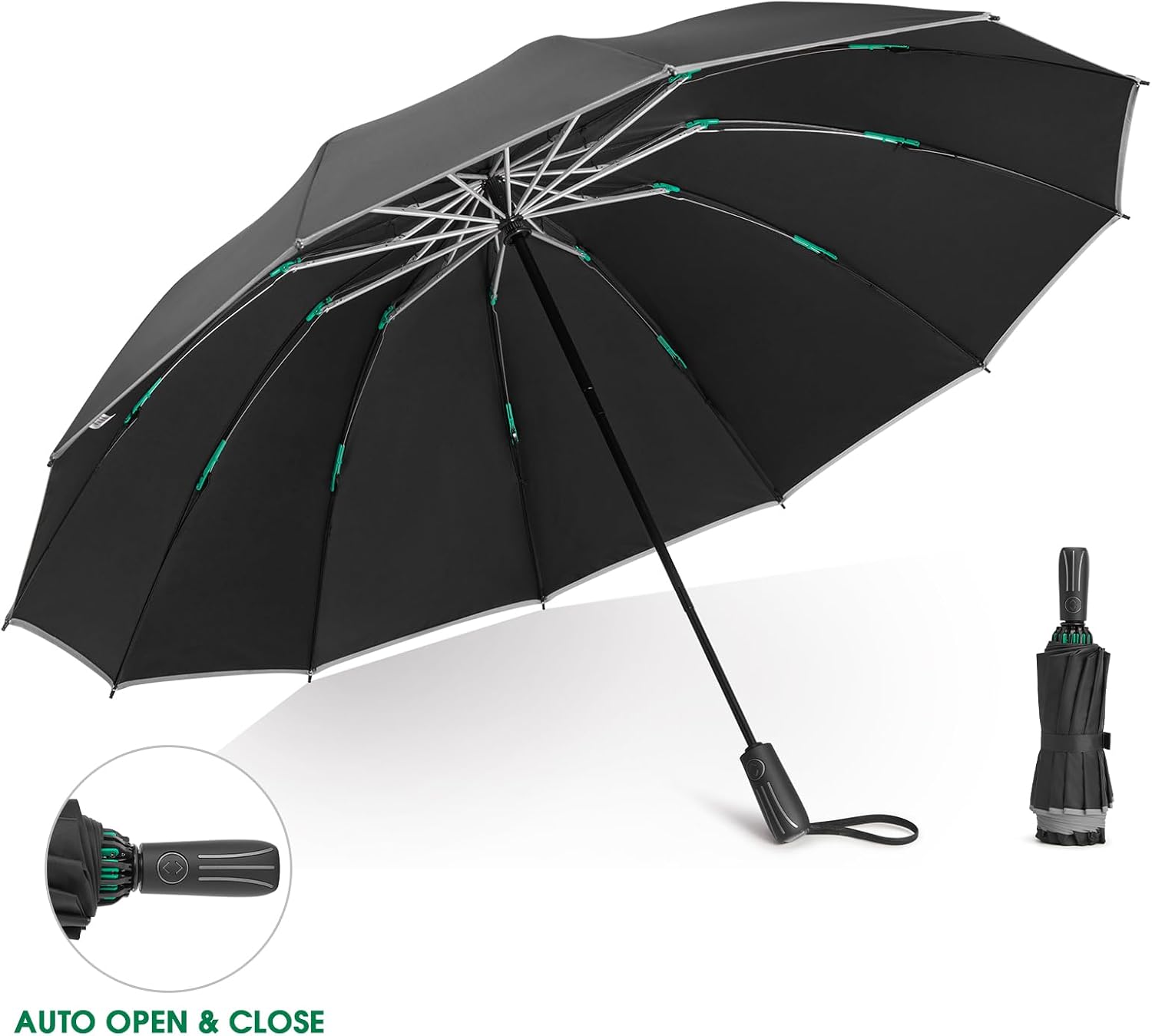 G4Free 62 Inch Automatic Open Golf Umbrella Oversize Double Canopy Vented+ 54 Inch Large Double Layer Inverted Umbrella, 12 Ribs Windproof Automatic Folding Reverse Umbrella with Reflective Strip