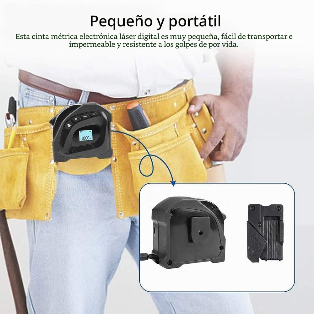 Cinta métrica láser, 2 en 1, medidor de distancia láser digital con pantalla LCD, medición láser de 40 m, cinta métrica de 5 m, área de medición/volumen/distancia