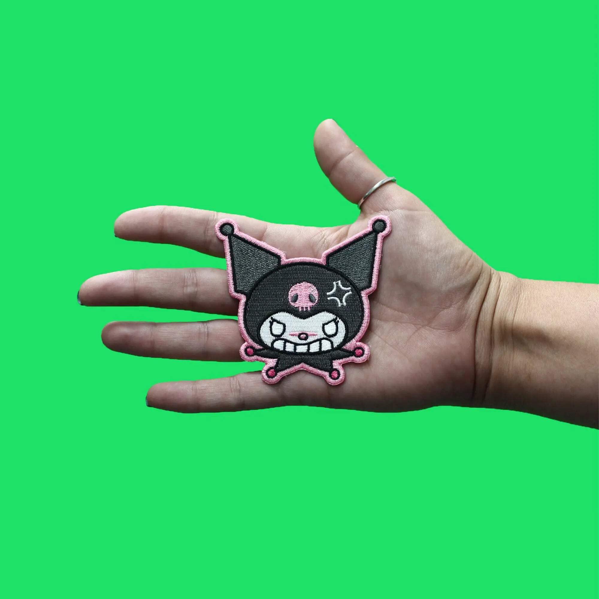 for Kuromi Mad Face Patch Hello Kitty Biker Embroidered Iron On