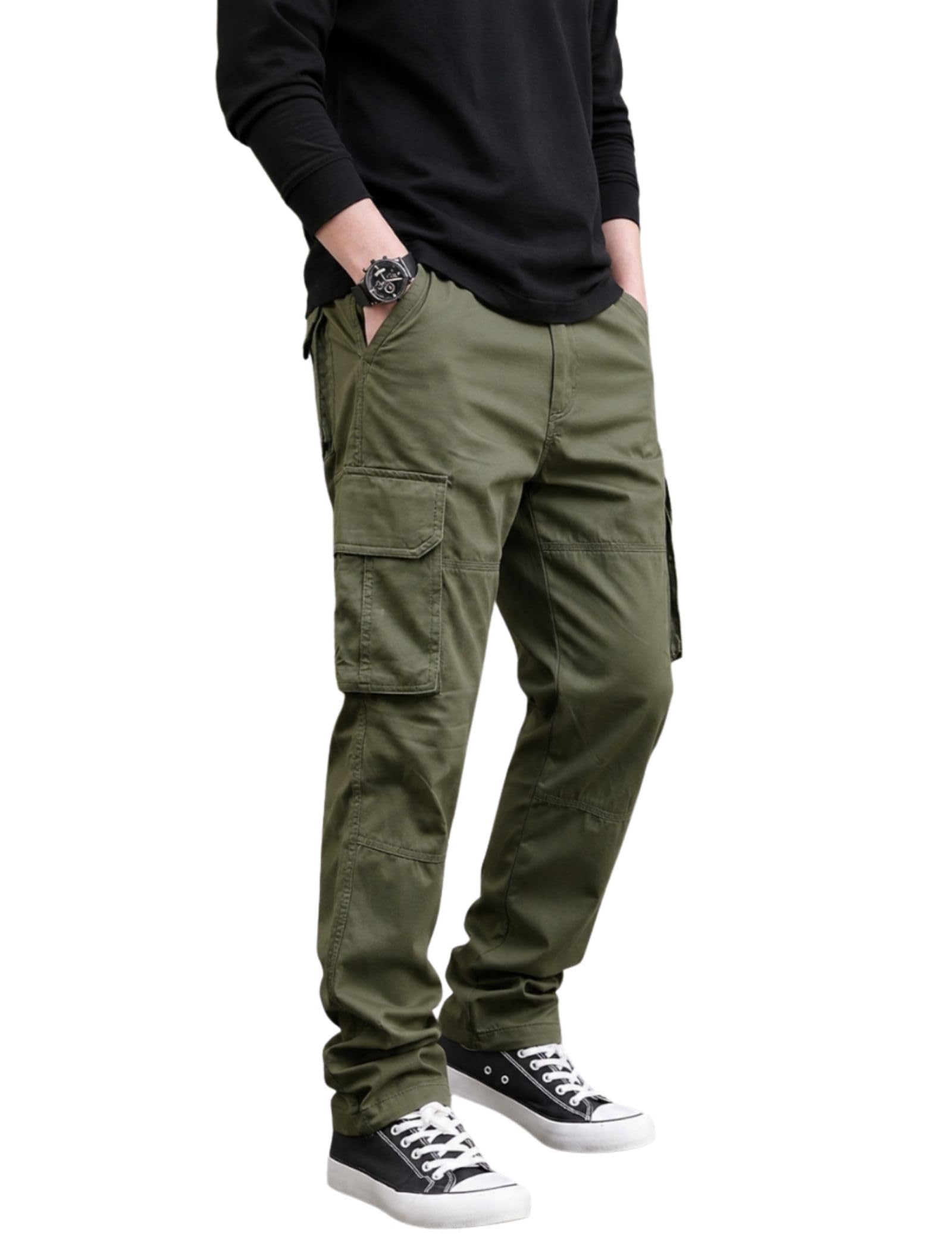 hoytoche Men’s Cotton Cargo Trousers Lightweight Breathable Regular Fit Straight Leg Multi Pocket Casual Work Travel Outdoor Utility Pants for Everyday Wear-picture-28