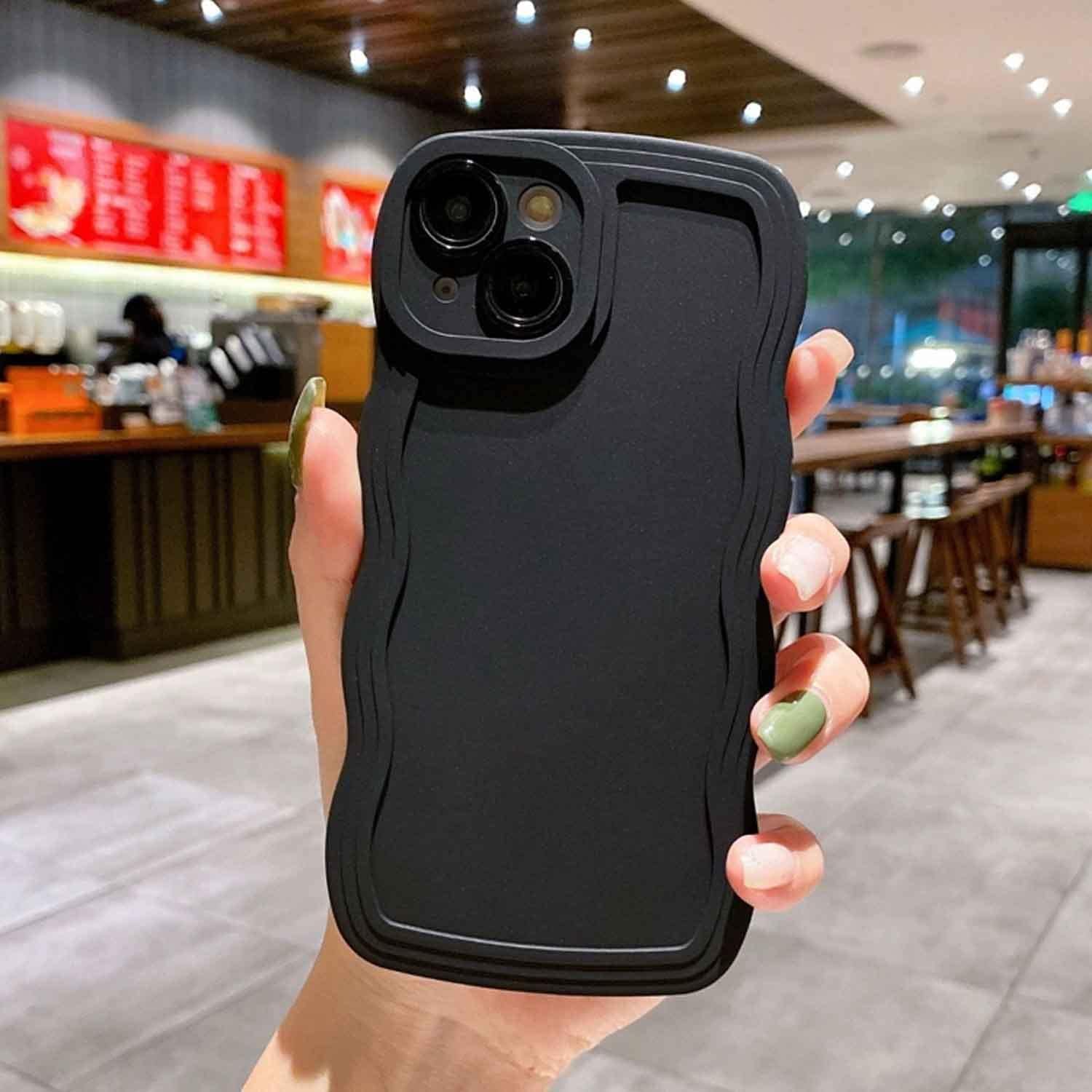 KC Back Cover for Apple iPhone 15 - Curly Wave Shape Shockproof Bumper Soft Silicone Case with Camera Protection (Black) (B0CKVPYK17) Amazon Price History, Amazon Price Tracker